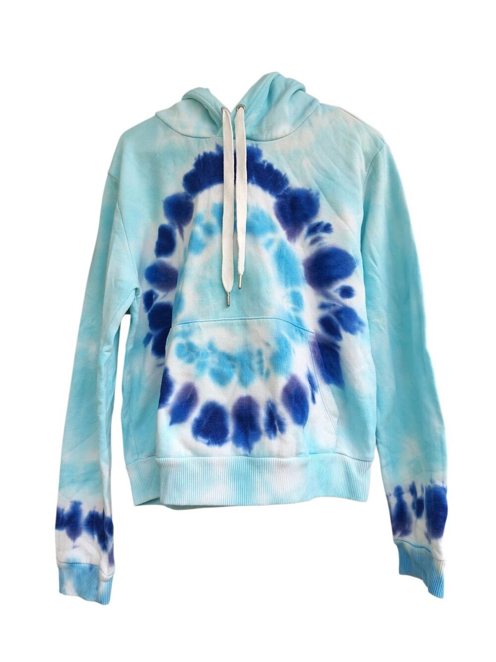 Velocity Womens L Tie Dye Hoodie Blue White Pullover Sweatshirt Kangaroo Pocket